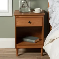 Nightstands-Kirkland's Home Caramel One-Drawer Wood Nightstand Brown