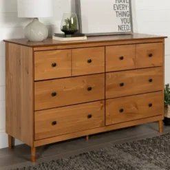 Dressers & Chests-Kirkland's Home Caramel Solid Wood 6-Drawer Dresser Brown