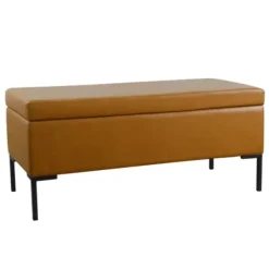 Benches & Ottomans-Kirkland's Home Caramel Vegan Leather Storage Bench Brown