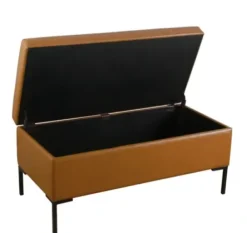 Benches & Ottomans-Kirkland's Home Caramel Vegan Leather Storage Bench Brown