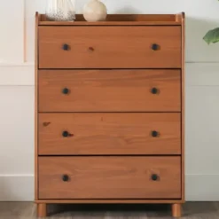 Dressers & Chests-Kirkland's Home Caramel Wooden 4-Drawer Dresser Brown