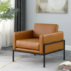 Accent Chairs-Kirkland's Home Carmel Vegan Leather Club Accent Chair Brown