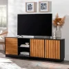 Tv Stands & Media Consoles-Kirkland's Home Carmel Wood Grooved Doors Tv Stand Brown