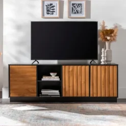 Tv Stands & Media Consoles-Kirkland's Home Carmel Wood Grooved Doors Tv Stand Brown