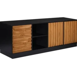 Tv Stands & Media Consoles-Kirkland's Home Carmel Wood Grooved Doors Tv Stand Brown