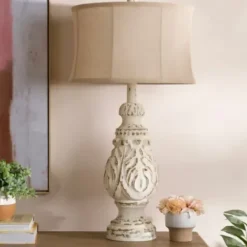 Table Lamps-Kirkland's Home Caroline Distressed Cream Table Lamp Tan