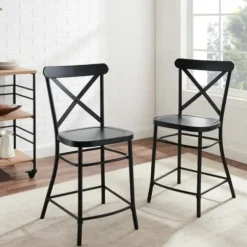 Bar Stools & Counter Height Stools-Kirkland's Home Caroline X-Back Counter Stools, Set Of 2 Black