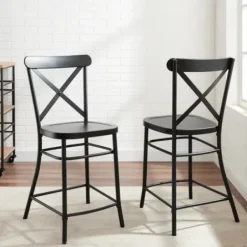 Bar Stools & Counter Height Stools-Kirkland's Home Caroline X-Back Counter Stools, Set Of 2 Black