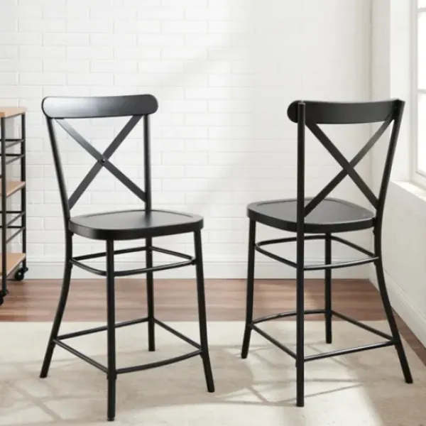 Bar Stools & Counter Height Stools-Kirkland's Home Caroline X-Back Counter Stools, Set Of 2 Black