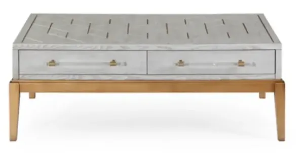 Coffee Tables-Kirkland's Home Carved Graphite And Gold 2-Drawer Coffee Table Gray