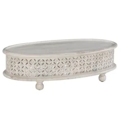 Coffee Tables-Kirkland's Home Carved Lattice Wood Oval Coffee Table White