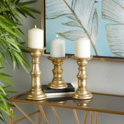 Candle Holders-Kirkland's Home Carved Mango Wood Candle Holders, Set Of 3 Gold