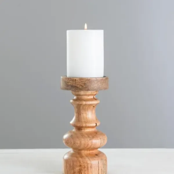 Candle Holders-Kirkland's Home Carved Natural Mango Wood Candle Holder, 8 In. Brown
