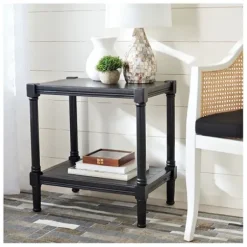 Accent & End Tables-Kirkland's Home Carved Pinewood Farmhouse Accent Table Black