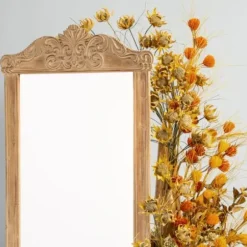 Full Length & Floor Mirrors-Kirkland's Home Carved Scroll Pine Wood Leaner Mirror