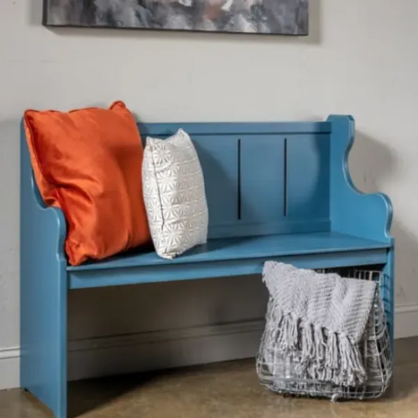 Entryway Furniture-Kirkland's Home Carved Wood Pew Bench Blue