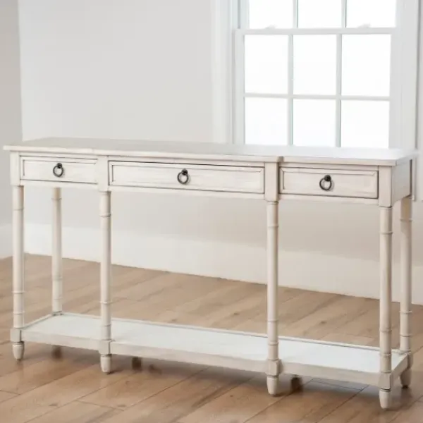Entryway Furniture-Kirkland's Home Casey Cream 3-Drawer Console Table Ivory