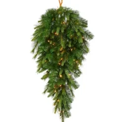 Wreaths-Kirkland's Home Cashmere Pine Clear Led Lit Teardrop Swag Green