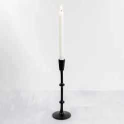 Candle Holders-Kirkland's Home Cast Iron Notched Taper Candlestick, 11 In. Black