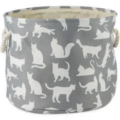 Baskets & Boxes-Kirkland's Home Cats Meow Round Storage Bin, 15 In. Gray