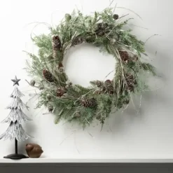 Wreaths-Kirkland's Home Cedar And Pinecone Branches Winter Wreath Green/Brown/Gray