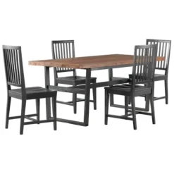 Dining Tables-Kirkland's Home Cedar Wood And Metal Industrial 5-Pc. Dining Set Brown/Black