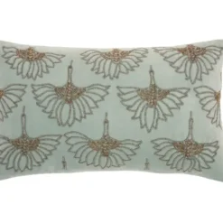 Pillows-Kirkland's Home Celadon Beaded Floral Motif Lumbar Pillow Blue