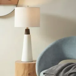 Table Lamps-Kirkland's Home Ceramic And Wood Cone Table Lamp White