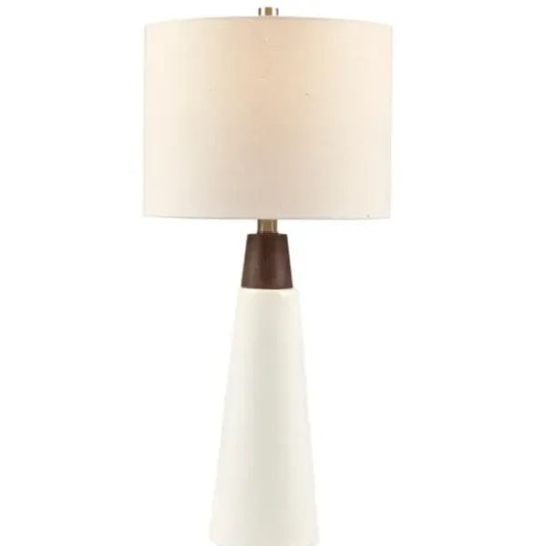 Table Lamps-Kirkland's Home Ceramic And Wood Cone Table Lamp White