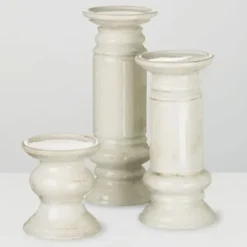 Candle Holders-Kirkland's Home Ceramic Column Pillar Holders, Set Of 3 Ivory