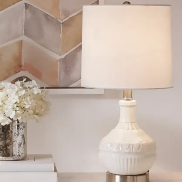 Table Lamps-Kirkland's Home Ceramic Embossed Table Lamp White