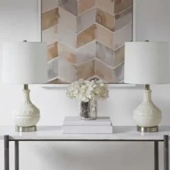Table Lamps-Kirkland's Home Ceramic Embossed Table Lamp White