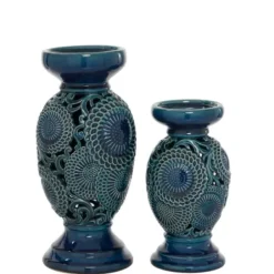 Candle Holders-Kirkland's Home Ceramic Tiered Base Candle Holders, Set Of 2 Blue