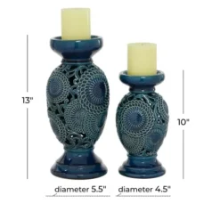 Candle Holders-Kirkland's Home Ceramic Tiered Base Candle Holders, Set Of 2 Blue