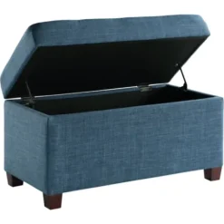 Benches & Ottomans-Kirkland's Home Cerulean Tufted Upholstered Storage Ottoman Blue