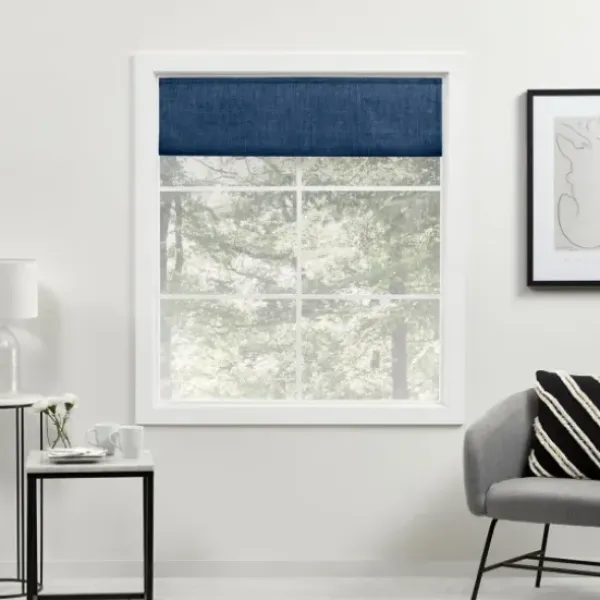 Curtains & Drapes-Kirkland's Home Chambray Blackout Roman Shade, 31 In. Blue