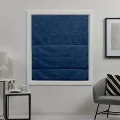 Curtains & Drapes-Kirkland's Home Chambray Blackout Roman Shade, 31 In. Blue