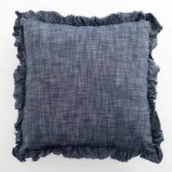Pillows-Kirkland's Home Chambray Ruffle Navy Throw Pillow Blue