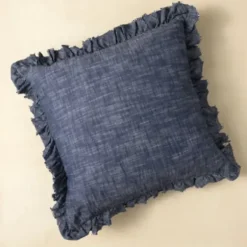 Pillows-Kirkland's Home Chambray Ruffle Navy Throw Pillow Blue