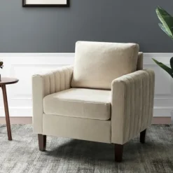 Accent Chairs-Kirkland's Home Channel Tufted Velvet Club Accent Chair Ivory