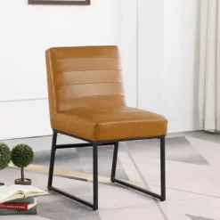 Dining Chairs-Kirkland's Home Channeled Carmel Leather Dining Chair Brown