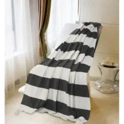 Blankets & Throws-Kirkland's Home Charcoal And White Striped Cotton Throw Gray/White