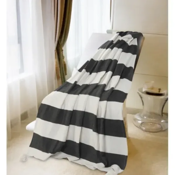 Blankets & Throws-Kirkland's Home Charcoal And White Striped Cotton Throw Gray/White