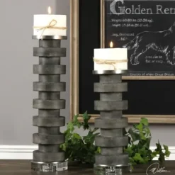 Candle Holders-Kirkland's Home Charcoal Concrete 2-Pc. Candle Holder Set Black/White