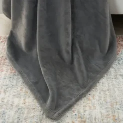 Blankets & Throws-Kirkland's Home Charcoal Faux Sheared Mink Throw Gray