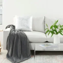 Blankets & Throws-Kirkland's Home Charcoal Faux Sheared Mink Throw Gray