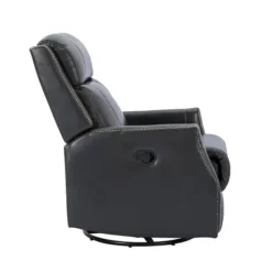 Accent Chairs-Kirkland's Home Charcoal Genuine Leather Swivel Recliner Black