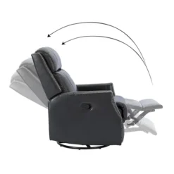 Accent Chairs-Kirkland's Home Charcoal Genuine Leather Swivel Recliner Black