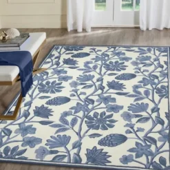 Outdoor Rugs-Kirkland's Home Charcoal Geo Lattice Outdoor Area Rug, 7X9 Gray
