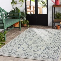 Outdoor Rugs-Kirkland's Home Charcoal Geo Lattice Outdoor Area Rug, 6X9 Gray